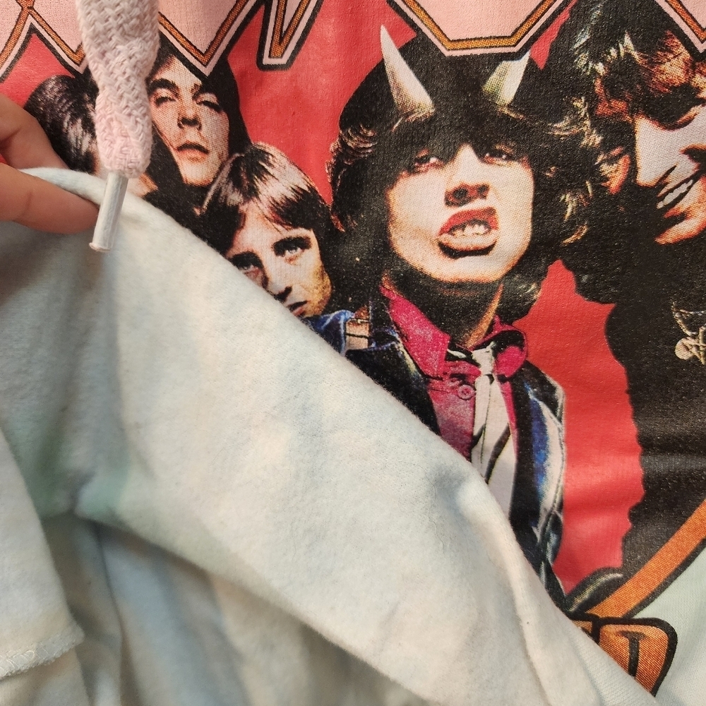 AC/DC pink, greennand blue tie dye cropped pullover hoodie. Size L - Picture 5 of 5